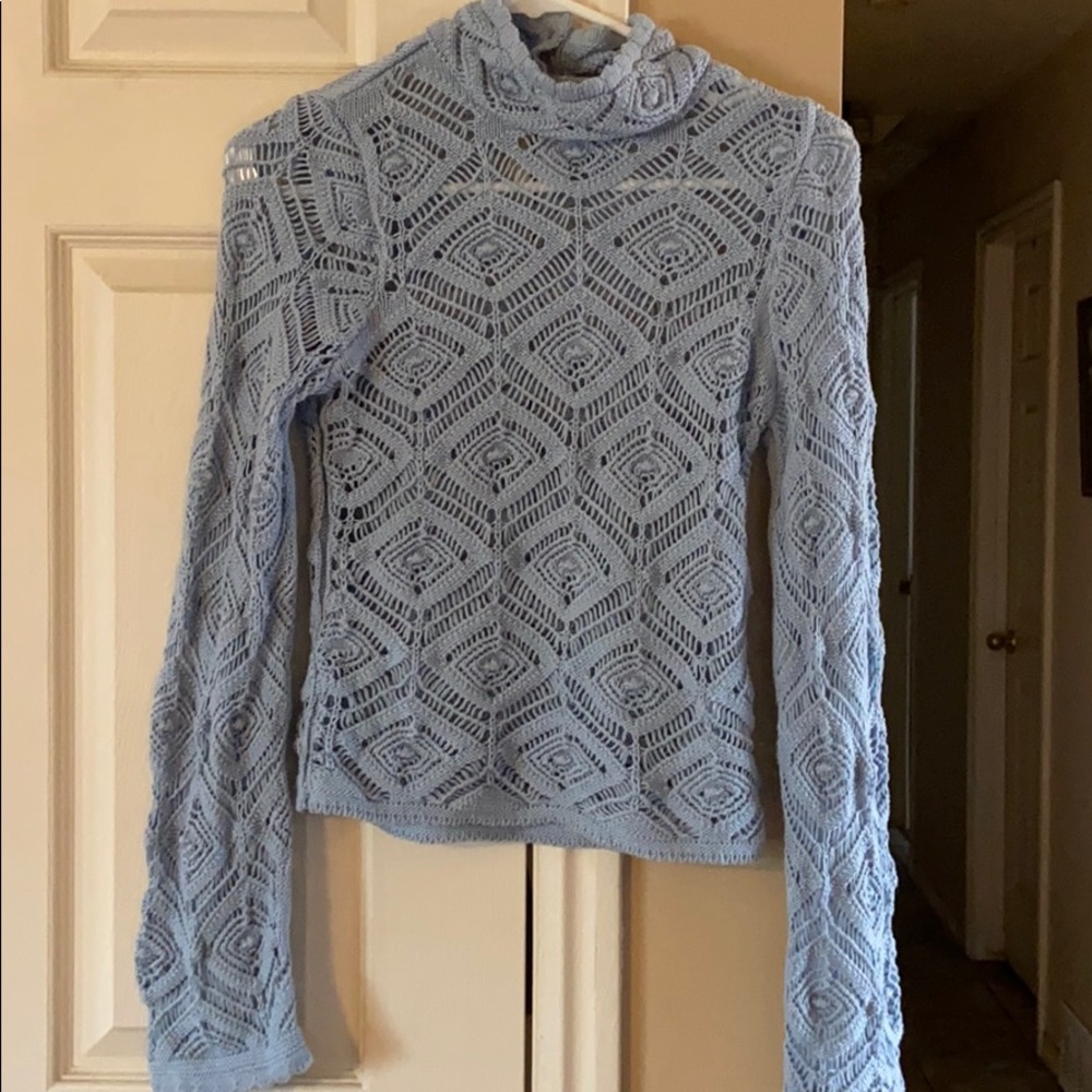 Dusty blue crocheted long sleeve top